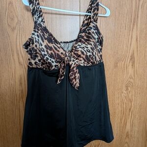 Longitude Leopard Print and Black Print Bathing Suit